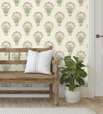 Papel pintado de flores conejos y tortugas estilo country fondo marfil Fiona Flowers 682852