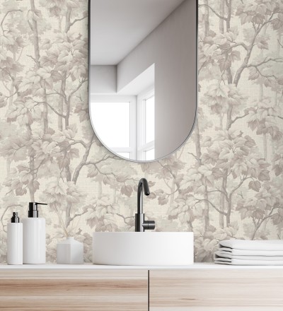 Papel pintado bosque de árboles y hojas en relieve textil Sylvan Splendor 682870