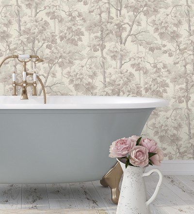 Papel pintado bosque de árboles y hojas en relieve textil Sylvan Splendor 682870