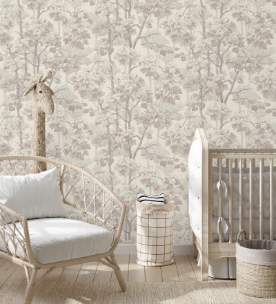 Papel pintado bosque de árboles y hojas en relieve textil Sylvan Splendor 682870
