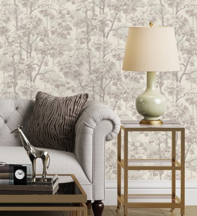 Papel pintado bosque de árboles y hojas en relieve textil Sylvan Splendor 682870