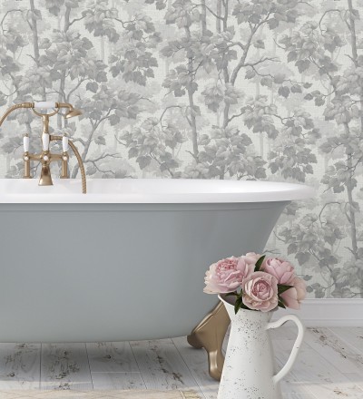 Papel pintado bosque de árboles y hojas en relieve textil Sylvan Splendor 682871