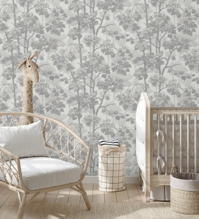 Papel pintado bosque de árboles y hojas en relieve textil Sylvan Splendor 682871