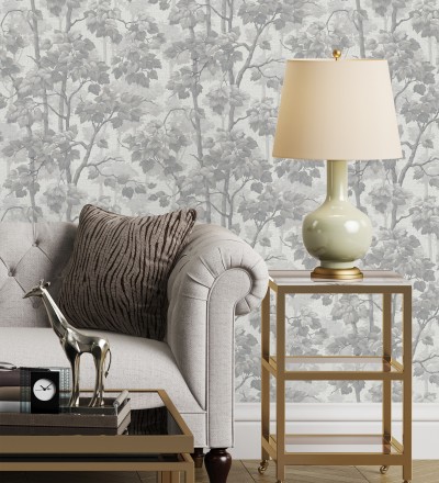 Papel pintado bosque de árboles y hojas en relieve textil Sylvan Splendor 682871