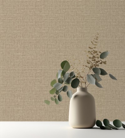 Papel pintado efecto textil con textura alto relieve color beige oscuro metálico Fabrizio Textile 682875