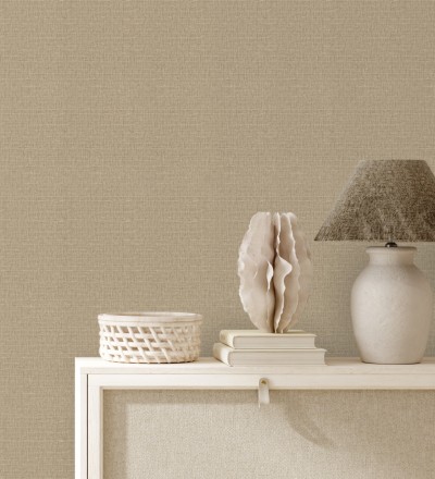 Papel pintado efecto textil con textura alto relieve color beige oscuro metálico Fabrizio Textile 682875