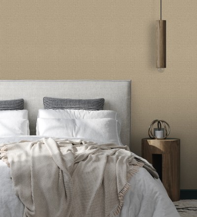 Papel pintado efecto textil con textura alto relieve color beige oscuro metálico Fabrizio Textile 682875