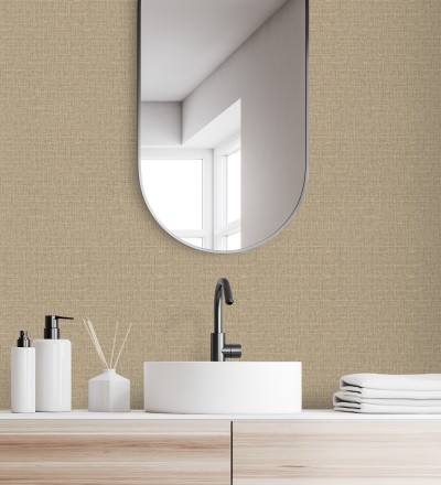 Papel pintado efecto textil con textura alto relieve color beige oscuro metálico Fabrizio Textile 682875