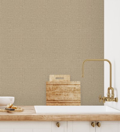 Papel pintado efecto textil con textura alto relieve color beige oscuro metálico Fabrizio Textile 682875