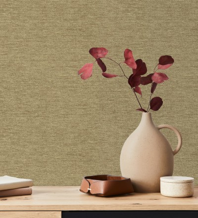 Papel pintado fibra vegetal imitación rafia en relieve color oro viejo Rafia Dalia 682881