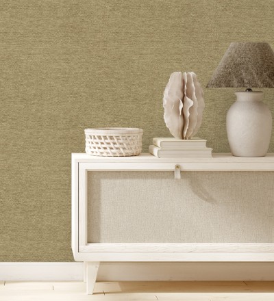 Papel pintado fibra vegetal imitación rafia en relieve color oro viejo Rafia Dalia 682881