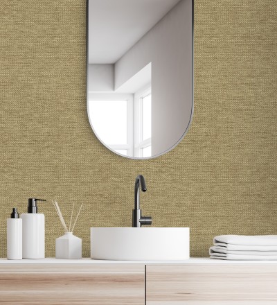 Papel pintado fibra vegetal imitación rafia en relieve color oro viejo Rafia Dalia 682881