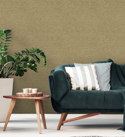 Papel pintado fibra vegetal imitación rafia en relieve color oro viejo Rafia Dalia 682881