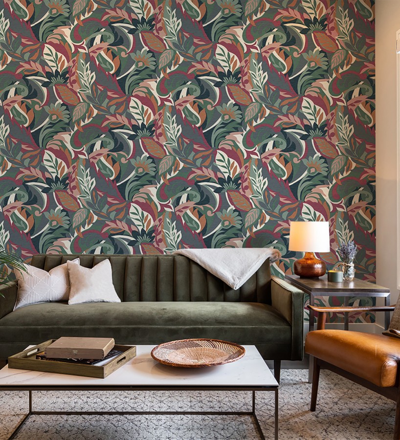 Papel pintado hojas tropicales abstractas estilo Art Nouveau  Borneo Exotic 682844