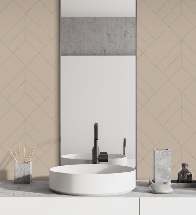 Papel pintado geométrico de rombos con líneas doradas fondo nude estilo Art déco Arnova 682085