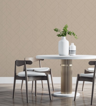Papel pintado geométrico de rombos con líneas doradas fondo nude estilo Art déco Arnova 682085