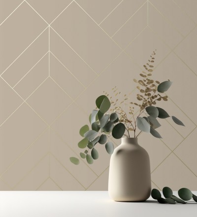 Papel pintado geométrico de rombos con líneas doradas fondo nude estilo Art déco Arnova 682085