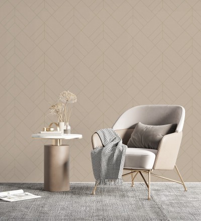 Papel pintado geométrico de rombos con líneas doradas fondo nude estilo Art déco Arnova 682085