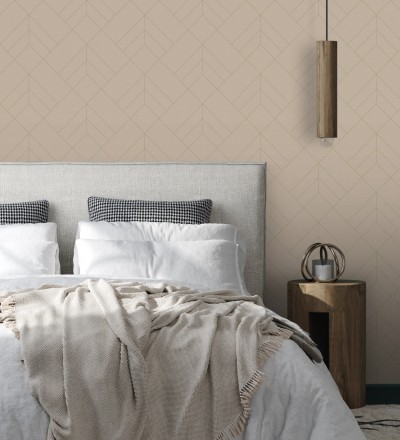Papel pintado geométrico de rombos con líneas doradas fondo nude estilo Art déco Arnova 682085