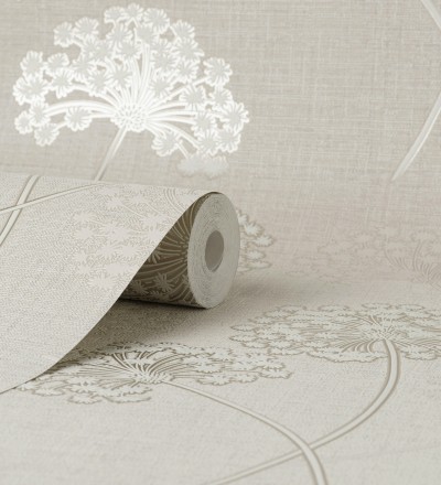 Papel pintado de flores diente de león con estilo nórdico color beige en relieve Liss Dandelion 682366