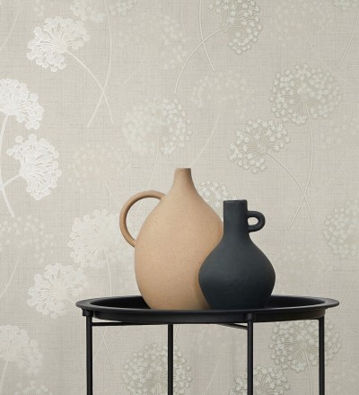 Papel pintado de flores diente de león con estilo nórdico color beige en relieve Liss Dandelion 682366