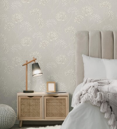 Papel pintado de flores diente de león con estilo nórdico color beige en relieve Liss Dandelion 682366