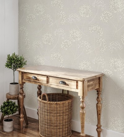 Papel pintado de flores diente de león con estilo nórdico color beige en relieve Liss Dandelion 682366