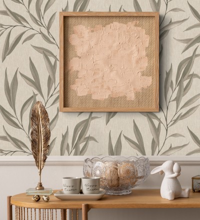 Papel pintado hojas alargadas beige y marrón Valley Leaves 127664