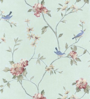 Papel pintado pájaros y flores estilo romántico Villa Elena 121383