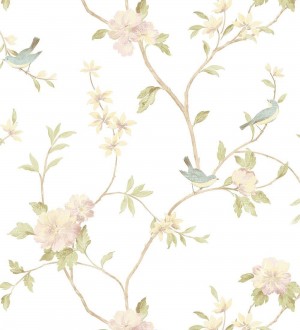 Papel pintado pájaros y flores estilo romántico Villa Elena 121382