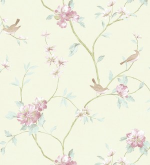 Papel pintado pájaros y flores estilo romántico Villa Elena 121365