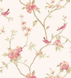 Papel pintado pájaros y flores estilo romántico Villa Elena 121364