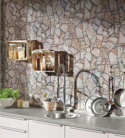 Papel pintado muro de piedra moderno superlavable vinílico Calize 453181