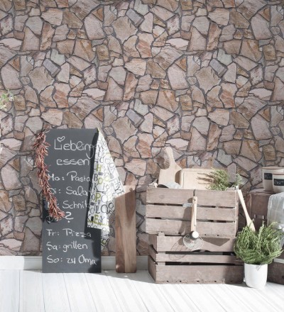 Papel pintado muro de piedra moderno superlavable vinílico Calize 453181