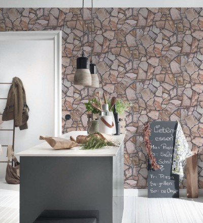 Papel pintado muro de piedra moderno superlavable vinílico Calize 453181