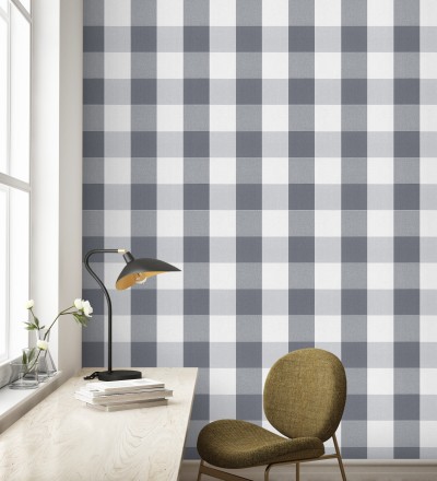 Papel pintado cuadros escoceses tonos grises y blanco estilo inglés Connor 451842