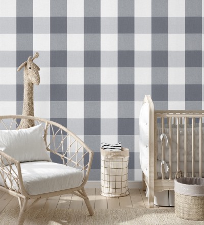 Papel pintado cuadros escoceses tonos grises y blanco estilo inglés Connor 451842