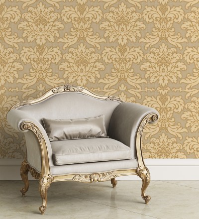 Papel pintado damasco beige fondo dorado metalizado Silvio Leone 122373