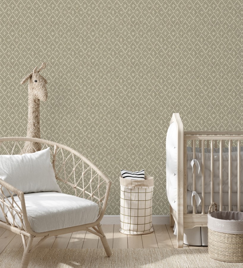 Papel pintado de rombos efecto fibra vegetal  Kaylan 681467