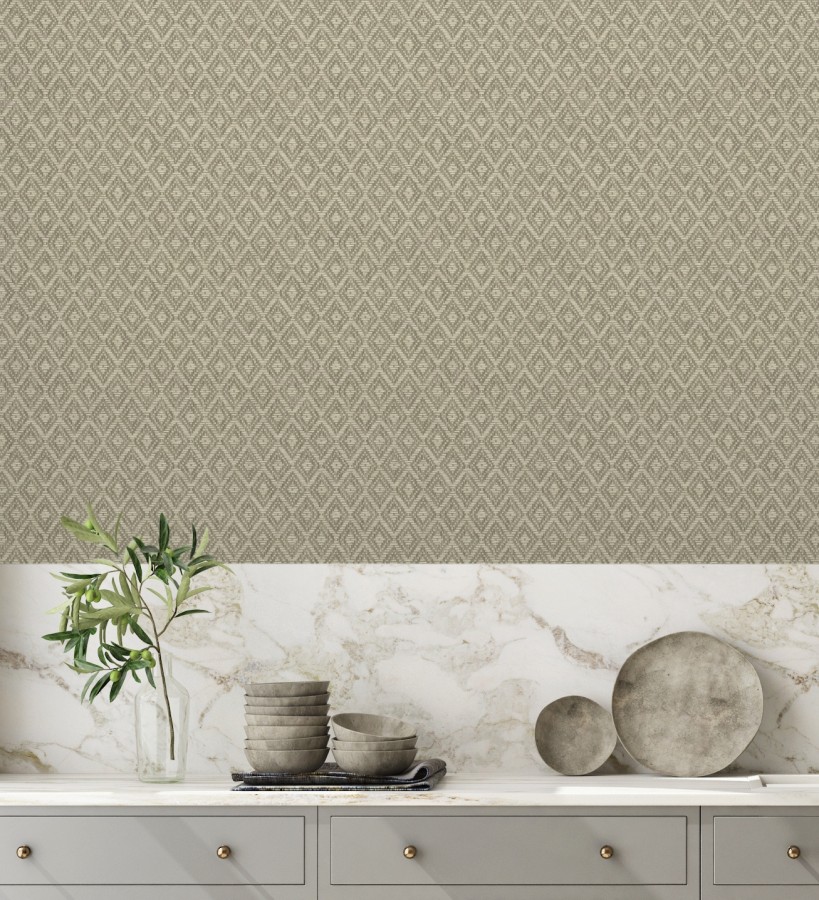 Papel pintado de rombos efecto fibra vegetal  Kaylan 681467