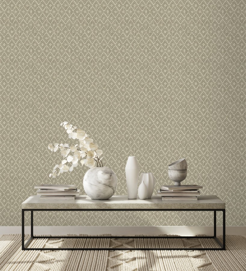 Papel pintado de rombos efecto fibra vegetal  Kaylan 681467