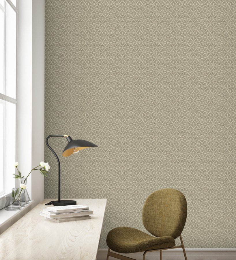 Papel pintado de rombos efecto fibra vegetal  Kaylan 681467