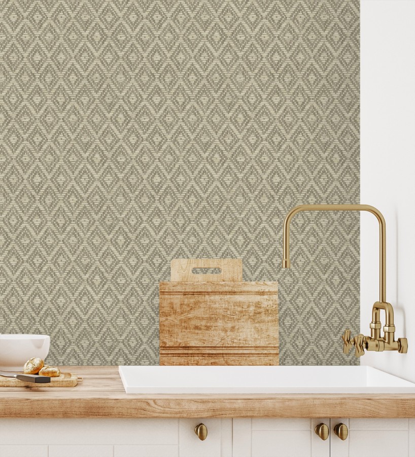 Papel pintado de rombos efecto fibra vegetal  Kaylan 681467