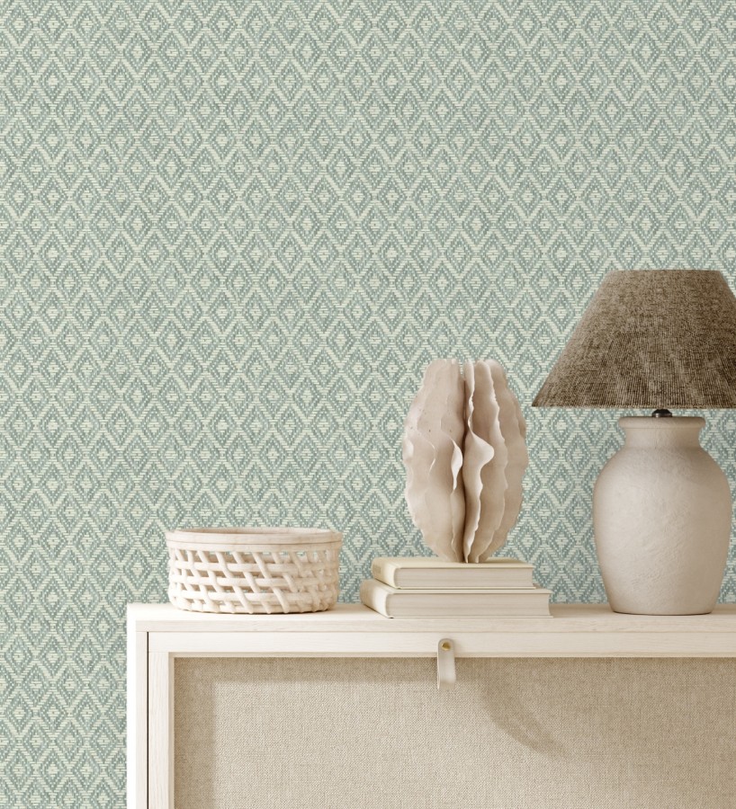 Papel pintado de rombos efecto fibra vegetal  Kaylan 681468