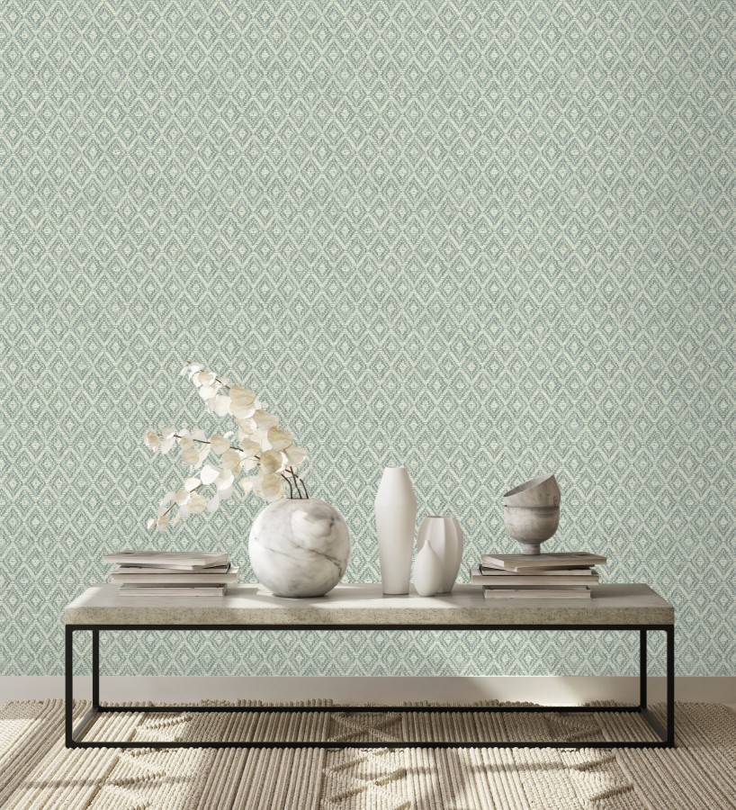 Papel pintado de rombos efecto fibra vegetal  Kaylan 681468