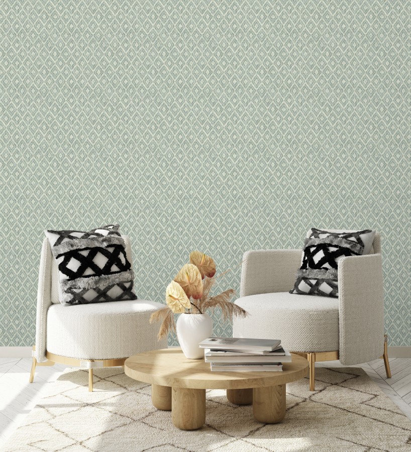 Papel pintado de rombos efecto fibra vegetal  Kaylan 681468