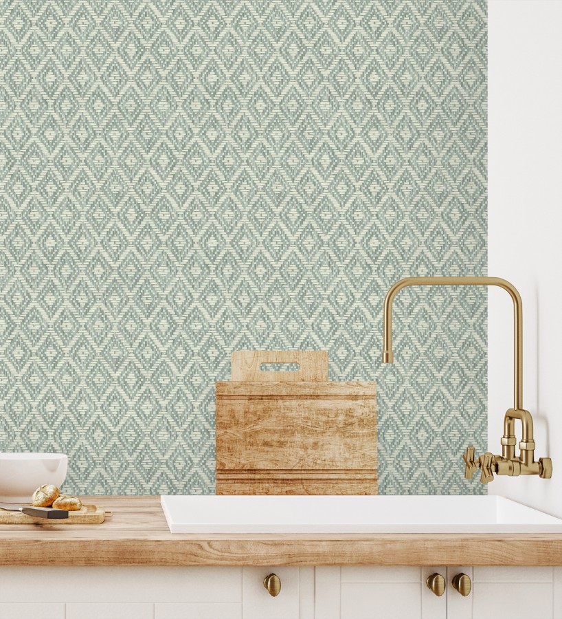 Papel pintado de rombos efecto fibra vegetal  Kaylan 681468