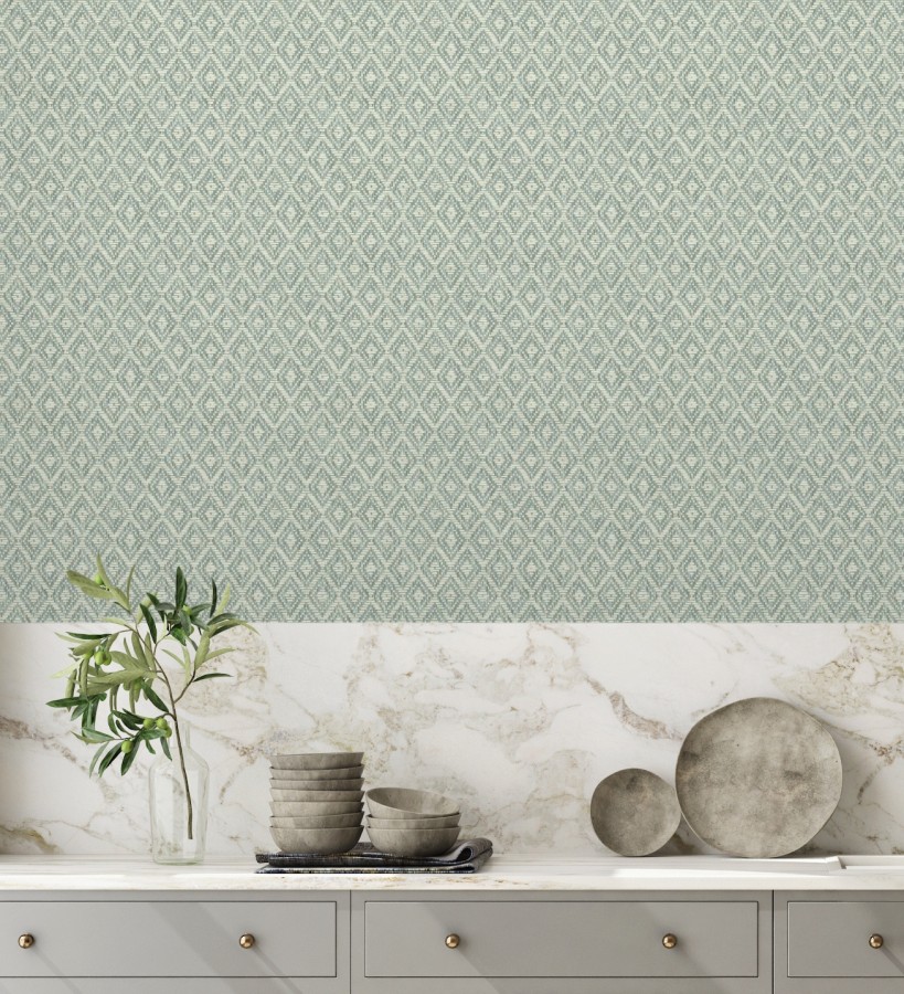 Papel pintado de rombos efecto fibra vegetal  Kaylan 681468