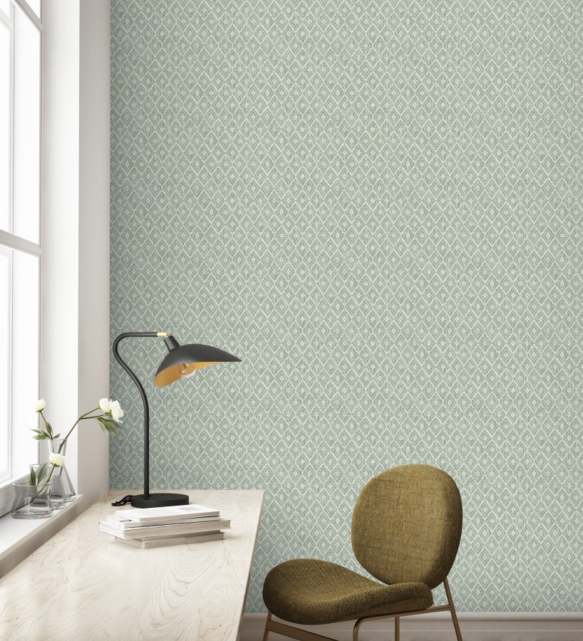 Papel pintado de rombos efecto fibra vegetal  Kaylan 681468