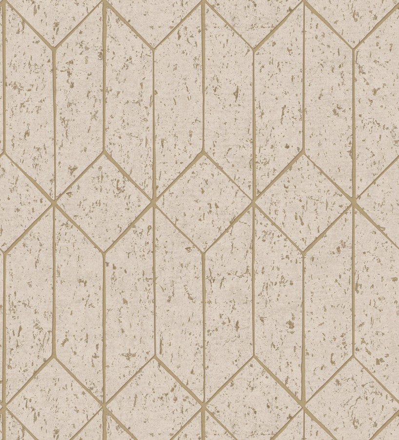 Papel pintado geométrico de líneas doradas fondo beige estilo Art déco  Ameka Metric 681819